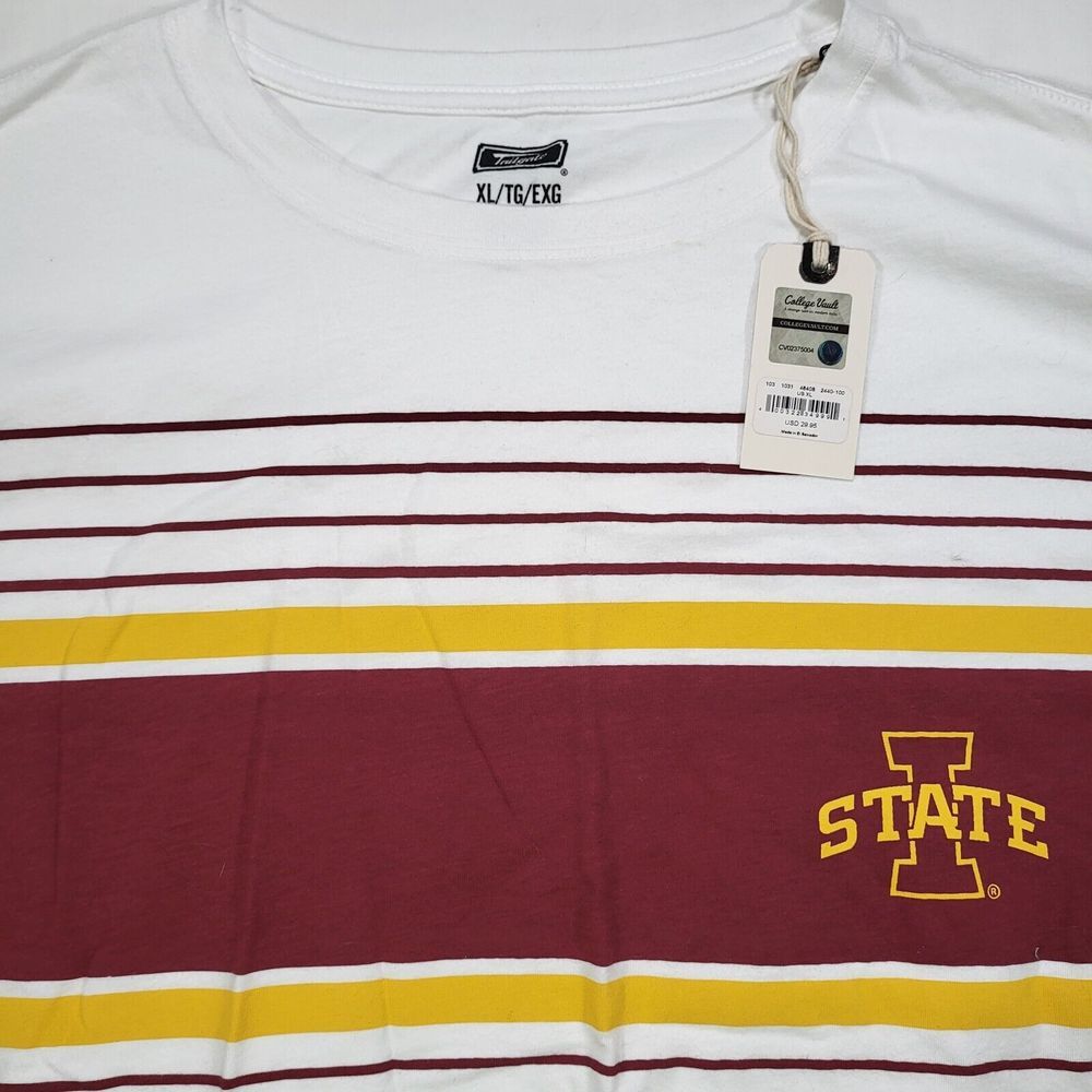 Iowa State Cyclones Men's XL White Red Gold Striped Tailgate Tshirt‎